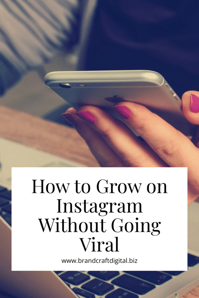 Pinterest style in showing woman scrolling on phone while working from home