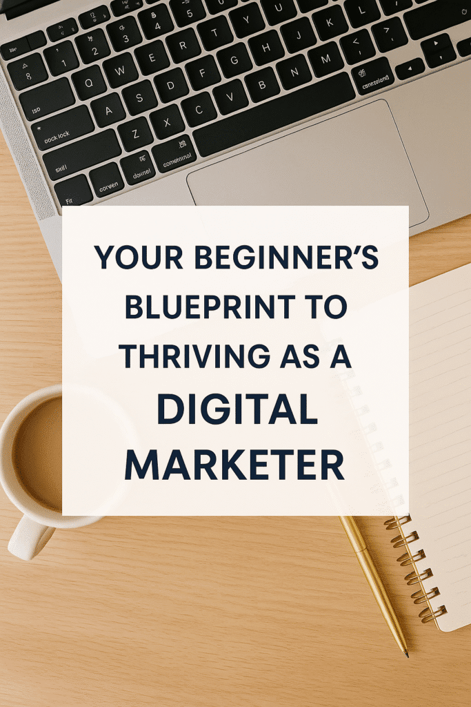 Flat lay of workspace with blog title text overlay.